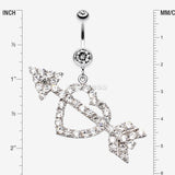 Detail View 1 of Jeweled Heart Arrow Belly Ring-Clear Gem