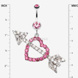 Detail View 1 of Jeweled Heart Arrow Belly Ring-Light Pink