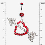 Detail View 1 of Jeweled Heart Arrow Belly Ring-Red