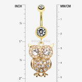 Detail View 1 of Golden Owl Sparkle Belly Ring-Clear Gem