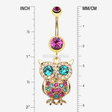 Detail View 1 of Golden Owl Sparkle Belly Ring-Fuchsia