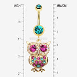 Detail View 1 of Golden Owl Sparkle Belly Ring-Teal