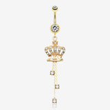 Golden Juicy Crown Sparkle Belly Ring-Clear Gem