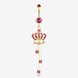 Golden Juicy Crown Sparkle Belly Ring-Fuchsia