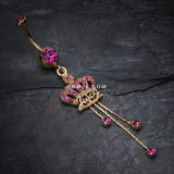 Detail View 2 of Golden Juicy Crown Sparkle Belly Ring-Fuchsia