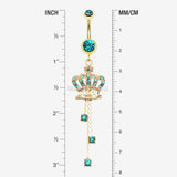 Detail View 1 of Golden Juicy Crown Sparkle Belly Ring-Teal