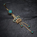 Detail View 2 of Golden Juicy Crown Sparkle Belly Ring-Teal