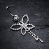 Detail View 2 of Classic Butterfly Sparkle Belly Ring-Clear Gem