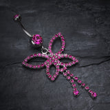 Detail View 2 of Classic Butterfly Sparkle Belly Ring-Fuchsia