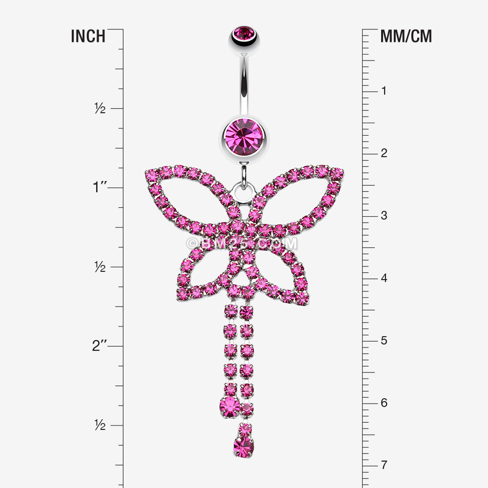 Detail View 1 of Classic Butterfly Sparkle Belly Ring-Fuchsia