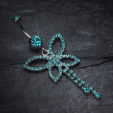 Detail View 2 of Classic Butterfly Sparkle Belly Ring-Teal