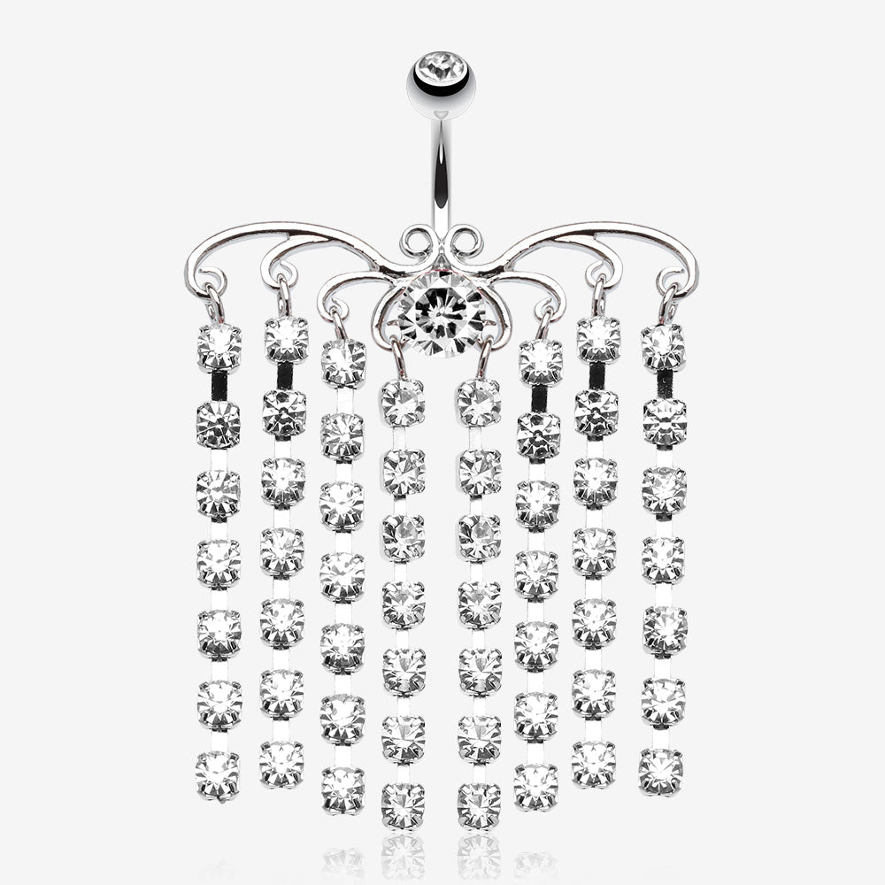 Sparkling Curtain Chandelier Belly Ring-Clear Gem