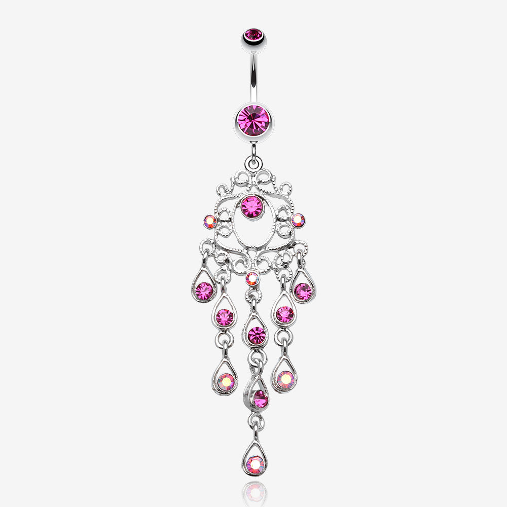 Classic Chandelier Sparkle Belly Ring-Fuchsia