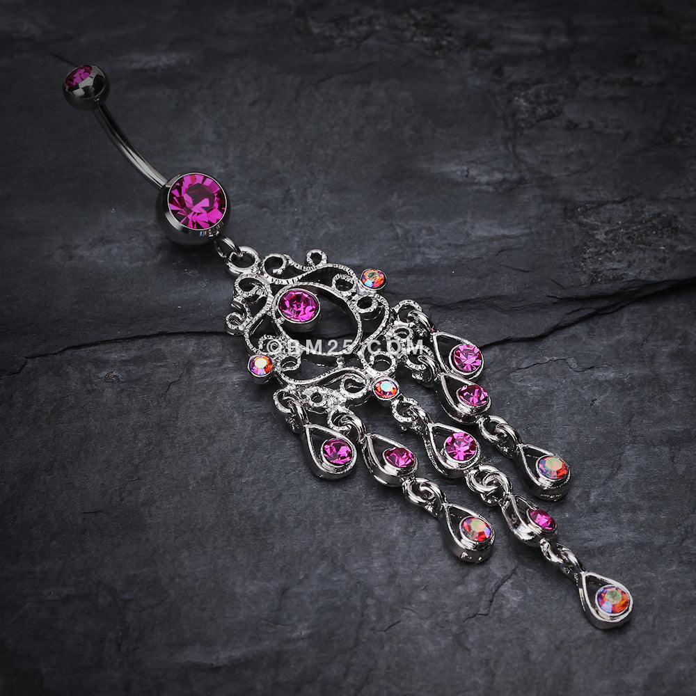 Detail View 2 of Classic Chandelier Sparkle Belly Ring-Fuchsia