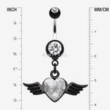 Detail View 1 of Dark Love Angel Belly Button Ring-Clear Gem