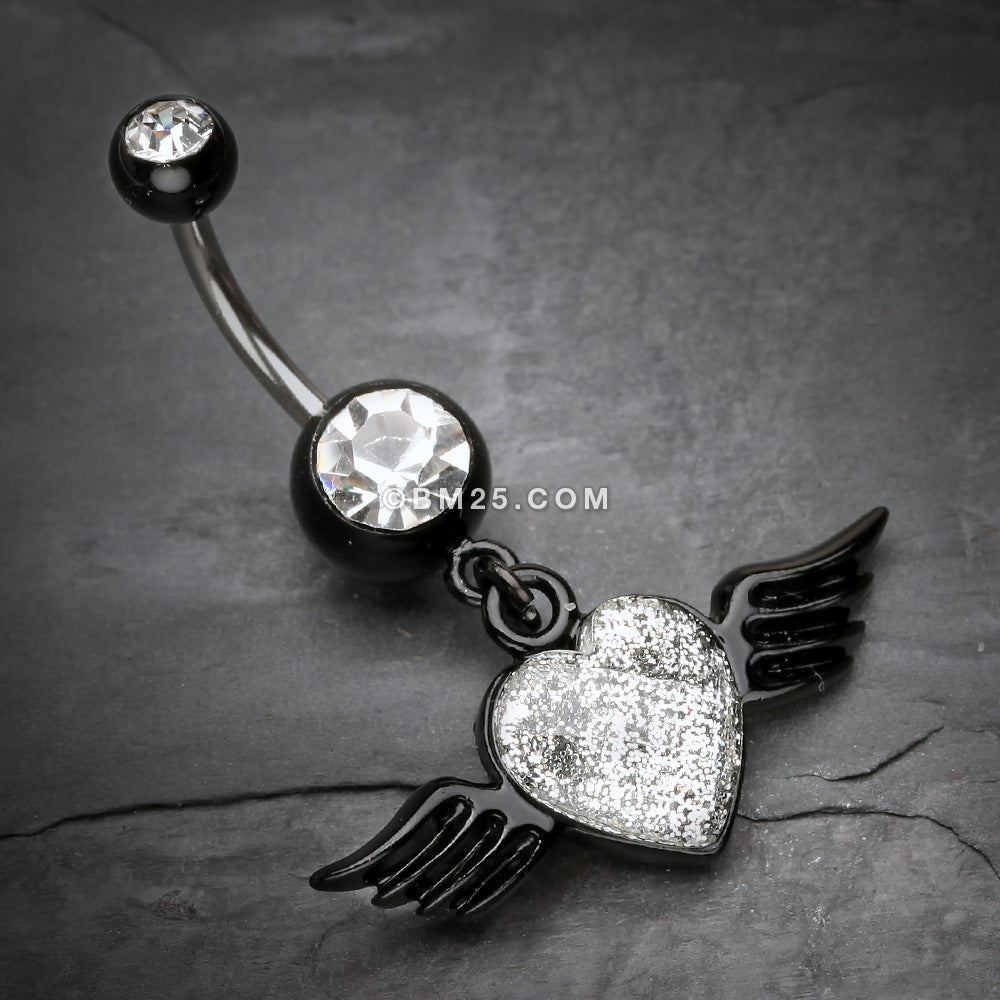 Detail View 2 of Dark Love Angel Belly Button Ring-Clear Gem