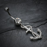 Detail View 2 of Glistening Gem Anchor Dock Belly Button Ring-Clear Gem