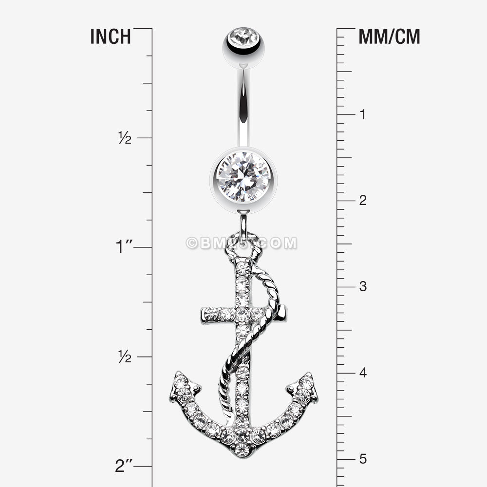 Detail View 1 of Glistening Gem Anchor Dock Belly Button Ring-Clear Gem