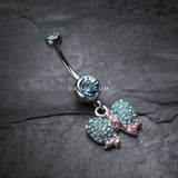 Detail View 2 of Lovely Sparkle Bow-Tie Belly Button Ring-Aqua