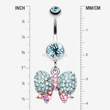 Detail View 1 of Lovely Sparkle Bow-Tie Belly Button Ring-Aqua