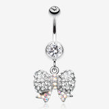 Lovely Sparkle Bow-Tie Belly Button Ring-Clear Gem