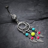 Detail View 2 of Vintage Enchanted Dream Catchers Belly Button Ring-Retro Yellow