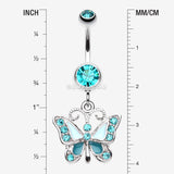 Detail View 1 of Butterfly Delight Belly Button Ring-Teal