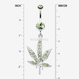 Detail View 1 of Cannibis Pot Leaf Multi-Gem Belly Button Ring-Light Green