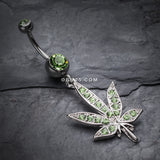 Detail View 2 of Cannibis Pot Leaf Multi-Gem Belly Button Ring-Light Green