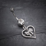 Detail View 2 of Glam Bow-Tie in Heart Belly Button Ring-Clear Gem