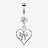 Glam Bow-Tie in Heart Belly Button Ring-Clear Gem
