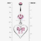 Detail View 1 of Glam Bow-Tie in Heart Belly Button Ring-Light Pink