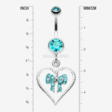 Detail View 1 of Glam Bow-Tie in Heart Belly Button Ring-Teal