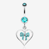 Glam Bow-Tie in Heart Belly Button Ring-Teal