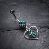 Detail View 2 of Glam Bow-Tie in Heart Belly Button Ring-Teal
