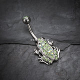 Detail View 2 of Jumping Frog Multi-Gem Belly Button Ring-Light Green/Aurora Borealis