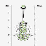 Detail View 1 of Jumping Frog Multi-Gem Belly Button Ring-Light Green/Aurora Borealis