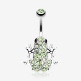 Jumping Frog Multi-Gem Belly Button Ring-Light Green/Aurora Borealis