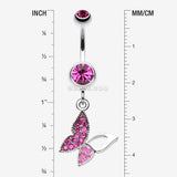 Detail View 1 of Butterfly Allure Multi-Gem Belly Button Ring-Fuchsia