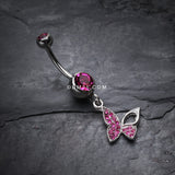 Detail View 2 of Butterfly Allure Multi-Gem Belly Button Ring-Fuchsia