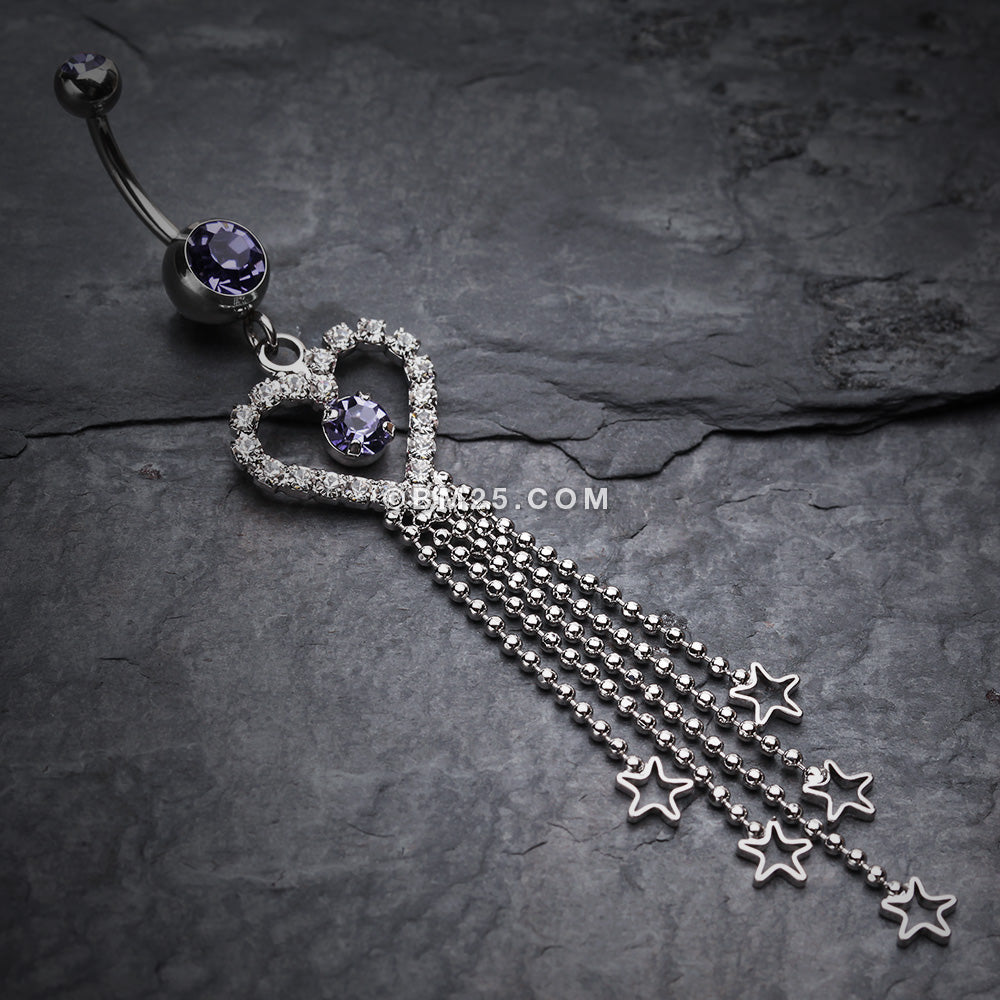 Detail View 2 of Heart Crystalline Star Falls Belly Button Ring-Tanzanite