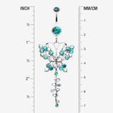 Detail View 1 of Opulent Butterfly Multi-Gem Belly Button Ring-Teal/Aurora Borealis