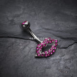 Detail View 2 of Glamour Sexy Lips Belly Button Ring-Fuchsia