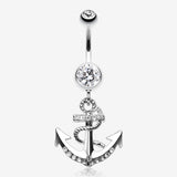 Anchor Dock Belly Button Ring-Clear Gem