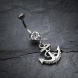 Detail View 2 of Anchor Dock Belly Button Ring-Clear Gem