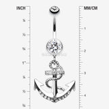 Detail View 1 of Anchor Dock Belly Button Ring-Clear Gem