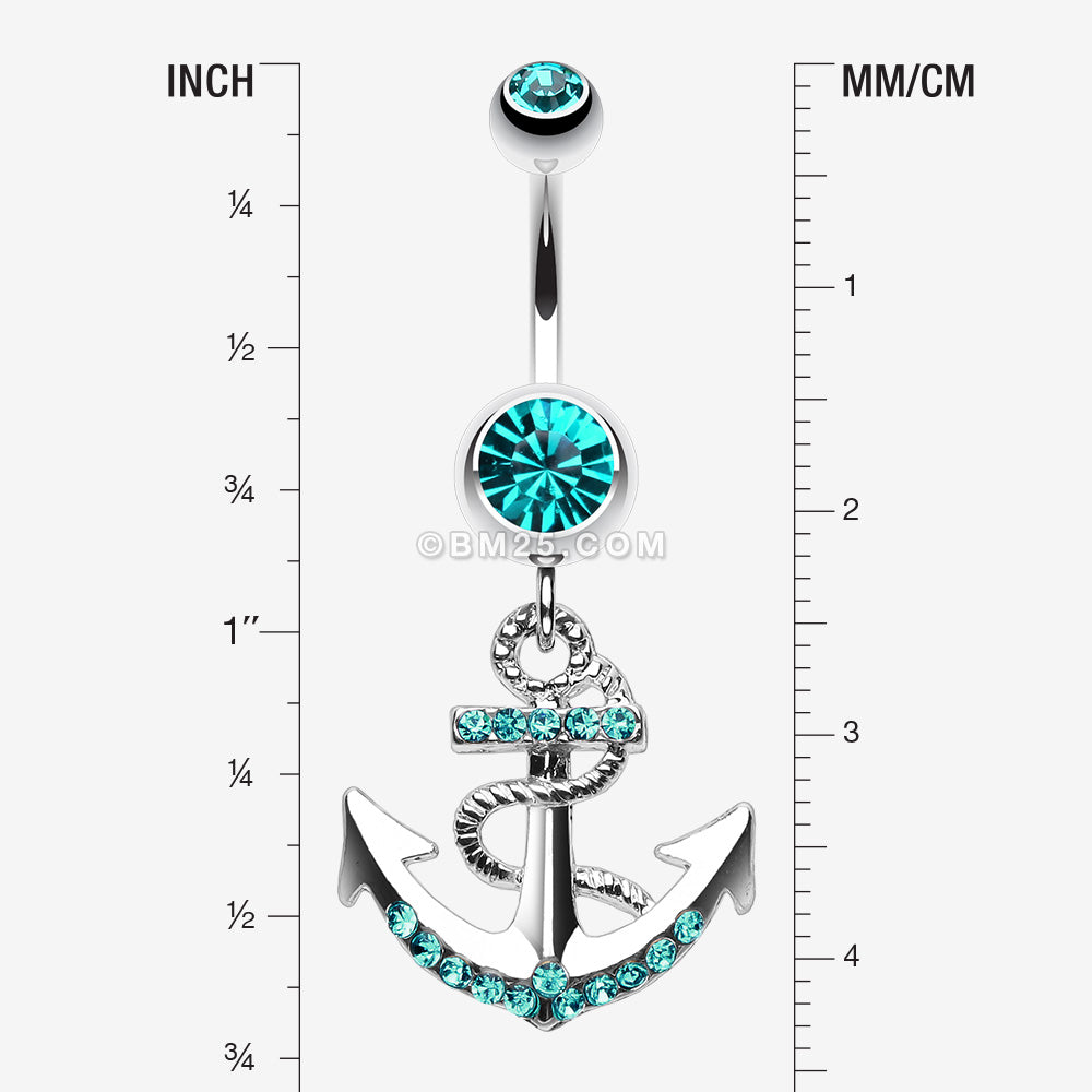Detail View 1 of Anchor Dock Belly Button Ring-Teal