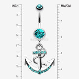 Detail View 1 of Anchor Dock Belly Button Ring-Teal