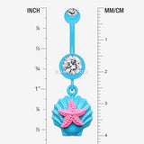 Detail View 1 of Ariel's Starfish Shell Belly Button Ring-Teal/Clear/Pink