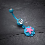 Detail View 2 of Ariel's Starfish Shell Belly Button Ring-Teal/Clear/Pink